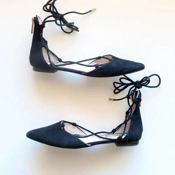 Louise et Cie ‘Abri’ Black Pointy Toe Ghillie Flat Lace-up Tie Sandals / Shoes 6