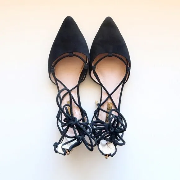 Louise et Cie ‘Abri’ Black Pointy Toe Ghillie Flat Lace-up Tie Sandals / Shoes 6