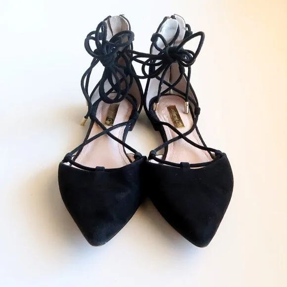 Louise et Cie ‘Abri’ Black Pointy Toe Ghillie Flat Lace-up Tie Sandals / Shoes 6