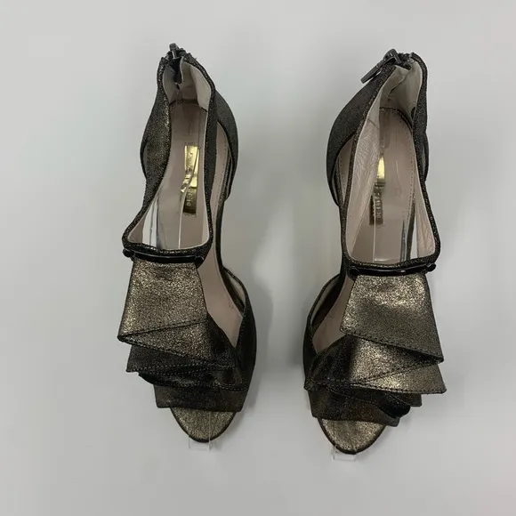 Louise et Cie Lo Mahalah Ruffle Metallic Heels Shoes Women Formal Size 10