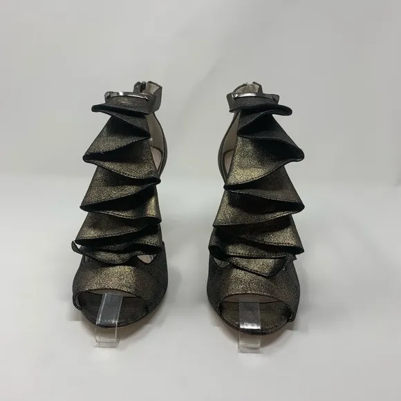 Louise et Cie Lo Mahalah Ruffle Metallic Heels Shoes Women Formal Size 10