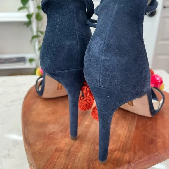 Louise et Cie Pom Pom Navy Blue Heels Size 6.5