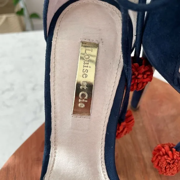 Louise et Cie Pom Pom Navy Blue Heels Size 6.5