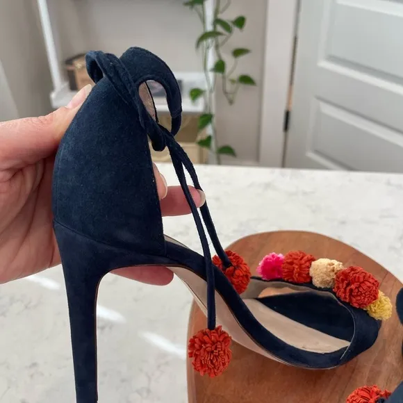 Louise et Cie Pom Pom Navy Blue Heels Size 6.5