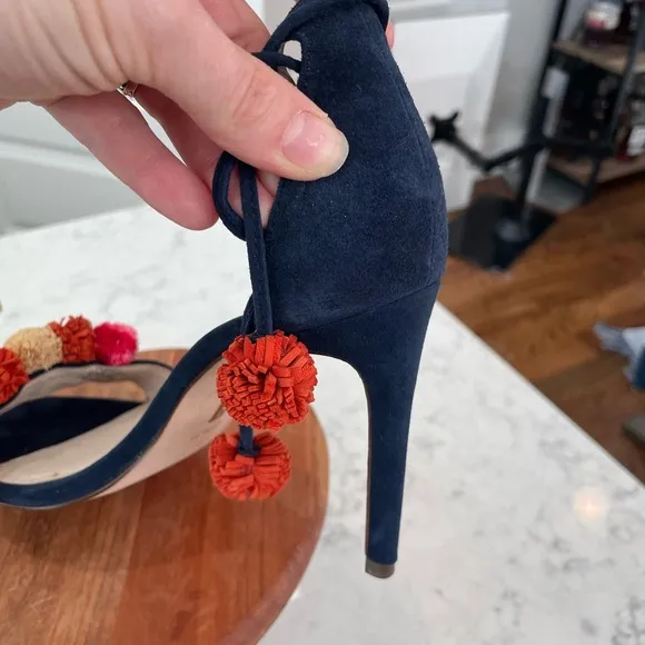Louise et Cie Pom Pom Navy Blue Heels Size 6.5