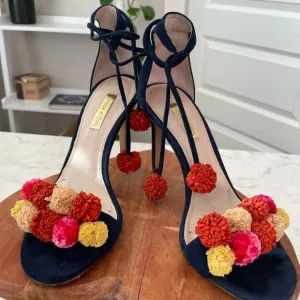 Louise et Cie Pom Pom Navy Blue Heels Size 6.5