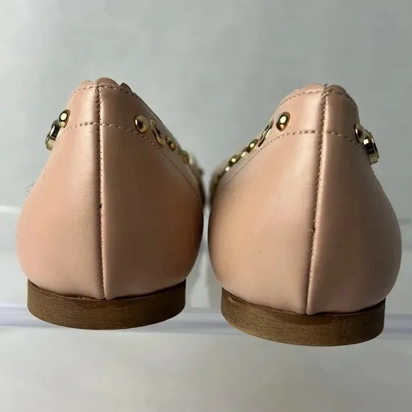 LOVE Moschino Rosa Studded Scalloped Ballet Flats Grommet Size 39 US 9