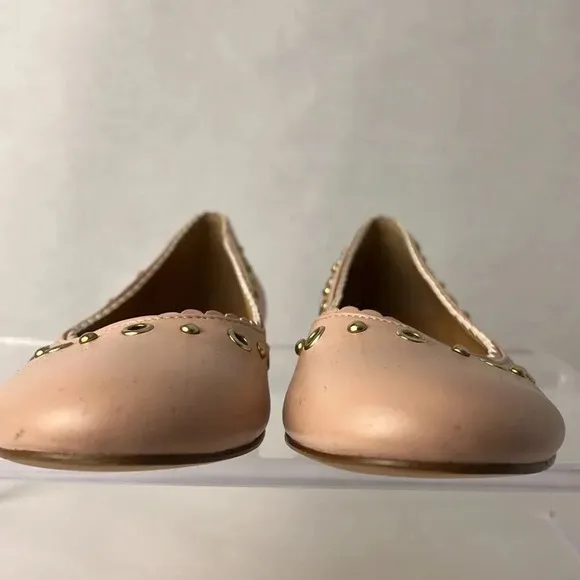 LOVE Moschino Rosa Studded Scalloped Ballet Flats Grommet Size 39 US 9