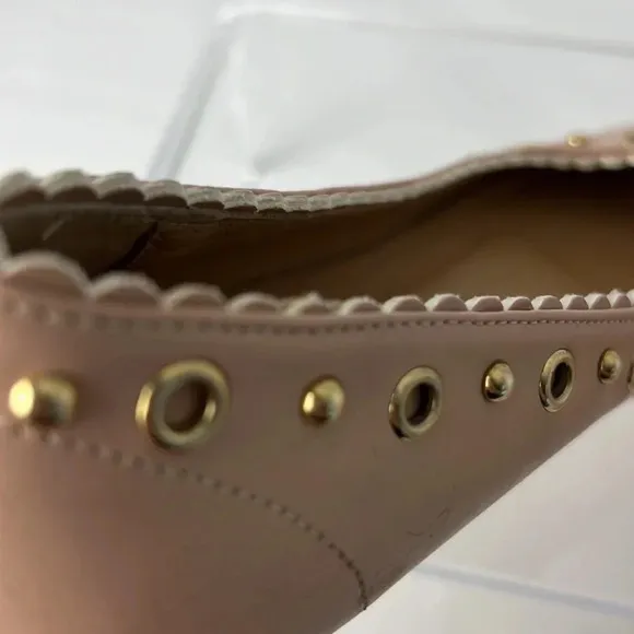 LOVE Moschino Rosa Studded Scalloped Ballet Flats Grommet Size 39 US 9