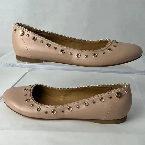 LOVE Moschino Rosa Studded Scalloped Ballet Flats Grommet Size 39 US 9