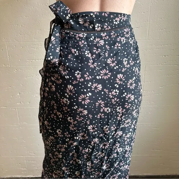 Love Sam for Anthropologie Floral Silk Wrap Midi Skirt sz L