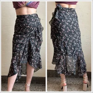 Love Sam for Anthropologie Floral Silk Wrap Midi Skirt sz L