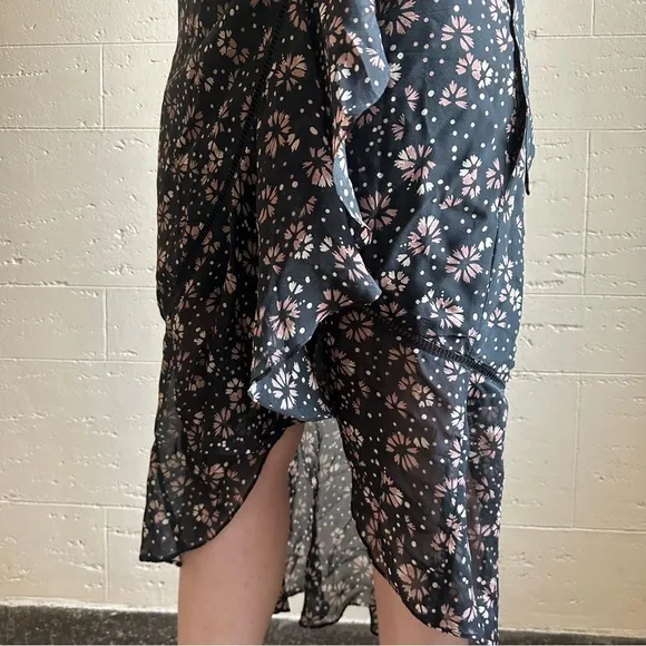 Love Sam for Anthropologie Floral Silk Wrap Midi Skirt sz L