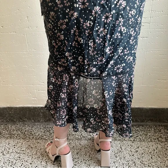 Love Sam for Anthropologie Floral Silk Wrap Midi Skirt sz L