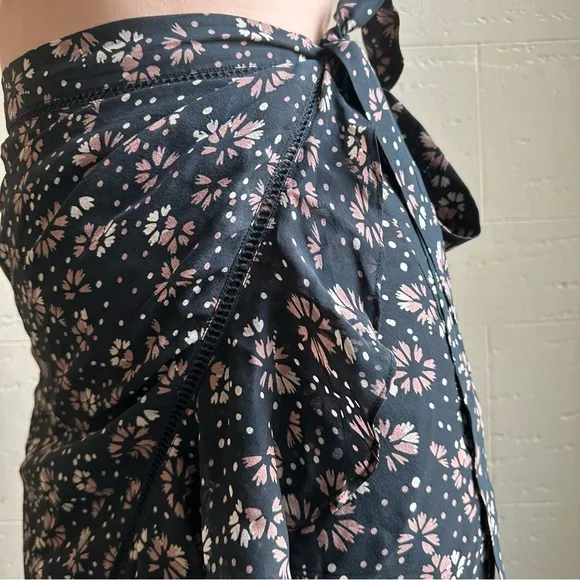 Love Sam for Anthropologie Floral Silk Wrap Midi Skirt sz L