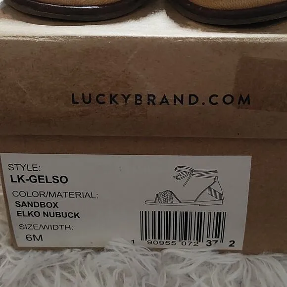 LUCKY BRAND GELSO ANKLE TIE SANDALS SANDBOX NUBUCK LEATHER 6 NWB
