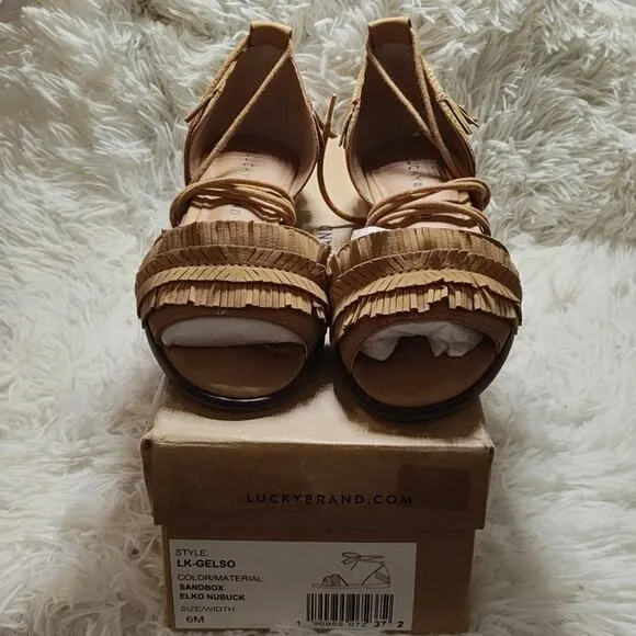 LUCKY BRAND GELSO ANKLE TIE SANDALS SANDBOX NUBUCK LEATHER 6 NWB