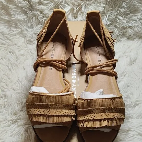 LUCKY BRAND GELSO ANKLE TIE SANDALS SANDBOX NUBUCK LEATHER 6 NWB