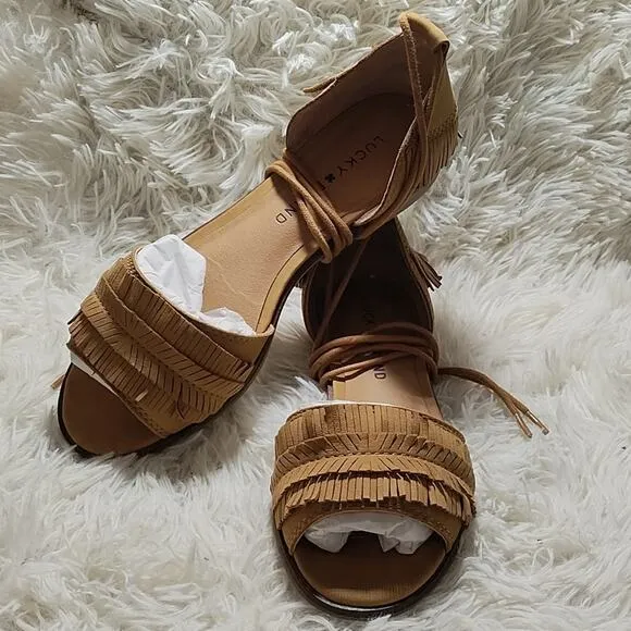 LUCKY BRAND GELSO ANKLE TIE SANDALS SANDBOX NUBUCK LEATHER 6 NWB