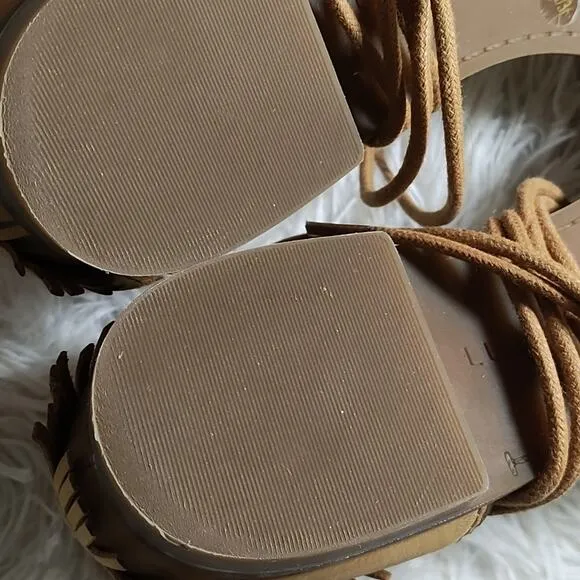 LUCKY BRAND GELSO ANKLE TIE SANDALS SANDBOX NUBUCK LEATHER 6 NWB