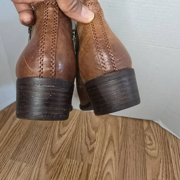 Lucky Brand LK-Basel Boots Womens 9.5M Brown Leather Ankle Booties Zip 1.5&quot; Heel