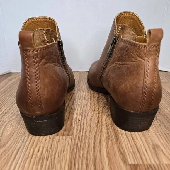 Lucky Brand LK-Basel Boots Womens 9.5M Brown Leather Ankle Booties Zip 1.5&quot; Heel