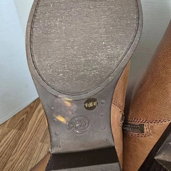 Lucky Brand LK-Basel Boots Womens 9.5M Brown Leather Ankle Booties Zip 1.5&quot; Heel