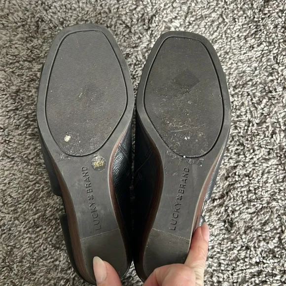 Lucky Brand Tylera Leather Wedge Sandal Black Size 5