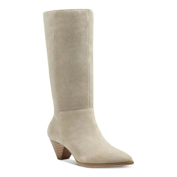 LUCKY BRAND Womens Beige Cushioned Pointed Toe Leather Cone Heeled Boots 8.5 M