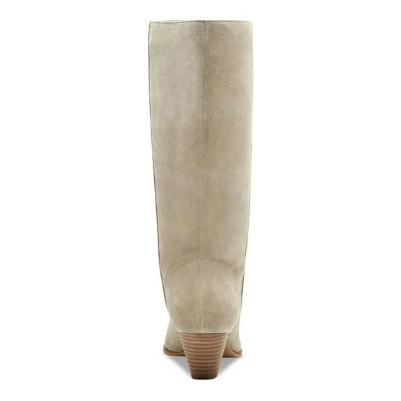 LUCKY BRAND Womens Beige Cushioned Pointed Toe Leather Cone Heeled Boots 8.5 M
