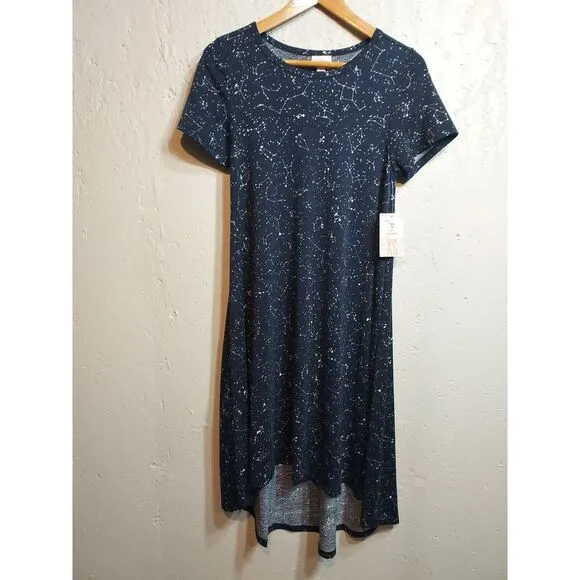 LuLaRoe‎ Carly High Low Swing Dress XS Blue Stars Constellations Space NWT