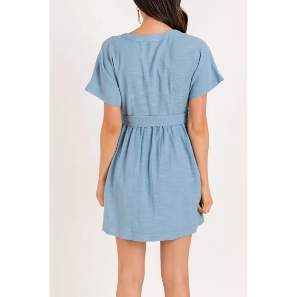 Lush Button Tie Mini Dress, Blue