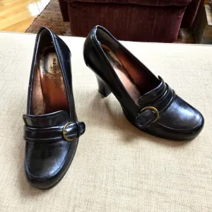 Madden Girl 4&quot; Heeled Black Leather Shoes, Decorative Buckle, Size 10