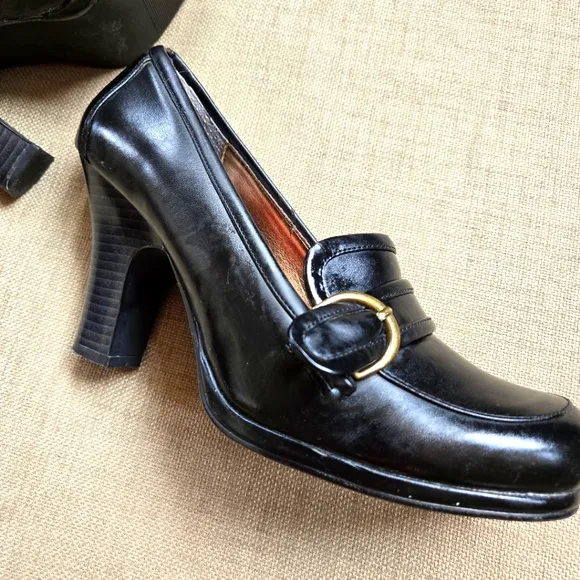 Madden Girl 4&quot; Heeled Black Leather Shoes, Decorative Buckle, Size 10