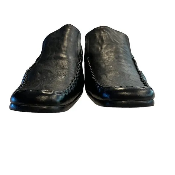 Made in Nepal Divis Black Leather Italian Rocker Goth Square Toe Loafers