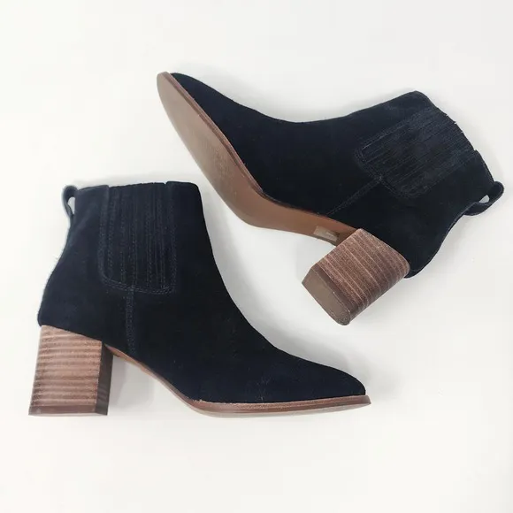 Madewell Chelsea Boot Women 8.5M The Kat Black Suede Block Heel Bootie AA763