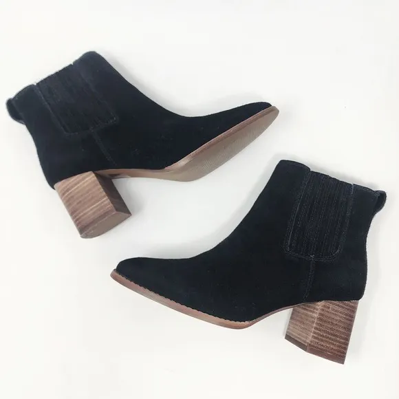 Madewell Chelsea Boot Women 8.5M The Kat Black Suede Block Heel Bootie AA763