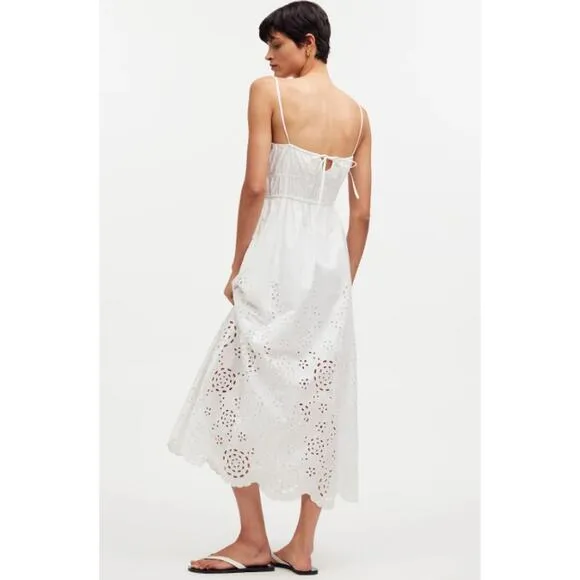 Madewell Embroidered Tank Midi Dress in Poplin White Women's 14 Summer Casual
