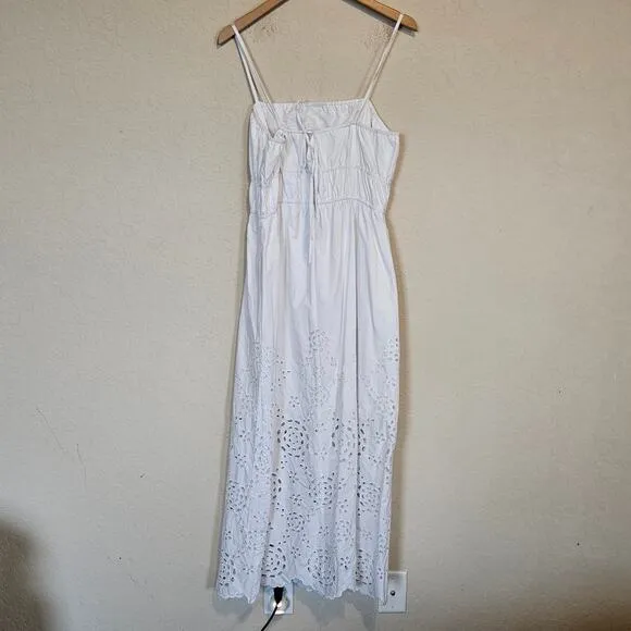 Madewell Embroidered Tank Midi Dress in Poplin White Women's 14 Summer Casual