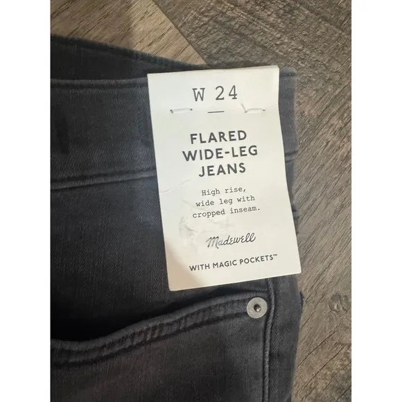 Madewell Flared Wide-Leg Crop Jeans Raw Hem Gray Wash Denim Size 26