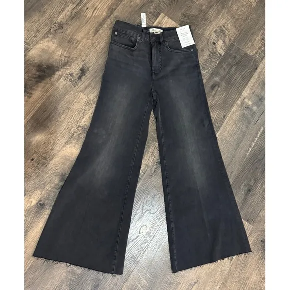 Madewell Flared Wide-Leg Crop Jeans Raw Hem Gray Wash Denim Size 26