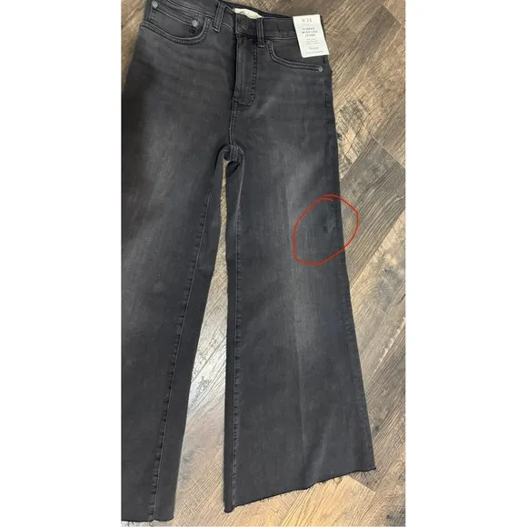 Madewell Flared Wide-Leg Crop Jeans Raw Hem Gray Wash Denim Size 26