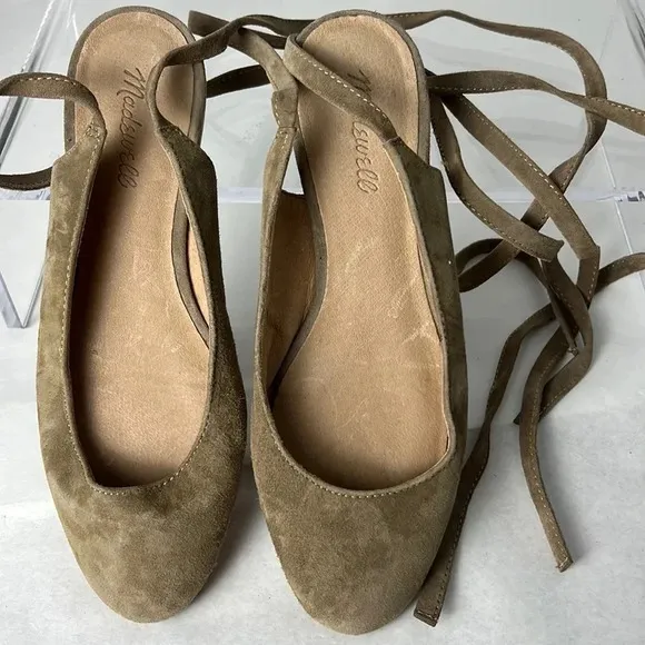 Madewell The April Ankle-Wrap Ballet Flat Suede Leather Round Toe Shoe Size 7.5
