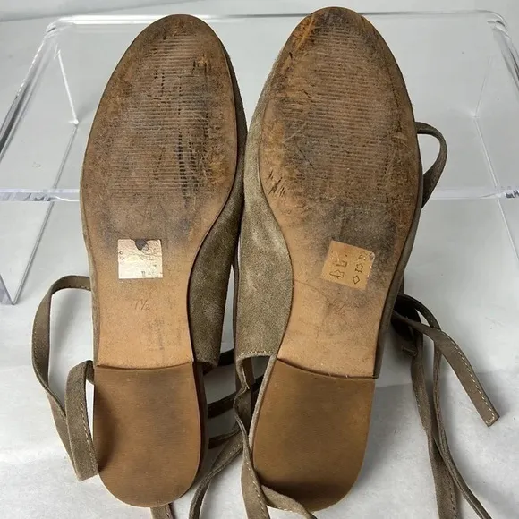 Madewell The April Ankle-Wrap Ballet Flat Suede Leather Round Toe Shoe Size 7.5