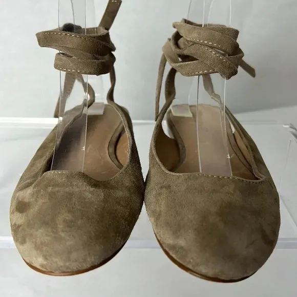 Madewell The April Ankle-Wrap Ballet Flat Suede Leather Round Toe Shoe Size 7.5
