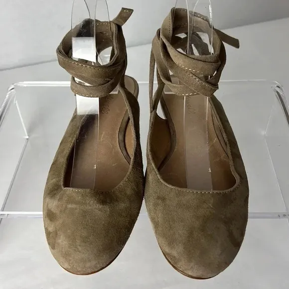Madewell The April Ankle-Wrap Ballet Flat Suede Leather Round Toe Shoe Size 7.5