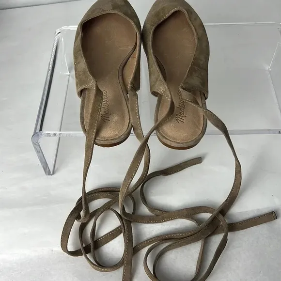Madewell The April Ankle-Wrap Ballet Flat Suede Leather Round Toe Shoe Size 7.5