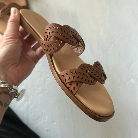 Madewell The Cora Slide Sandals Brown Perforated Leather Size 6.5 Casual Summer