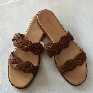 Madewell The Cora Slide Sandals Brown Perforated Leather Size 6.5 Casual Summer