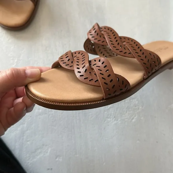 Madewell The Cora Slide Sandals Brown Perforated Leather Size 6.5 Casual Summer